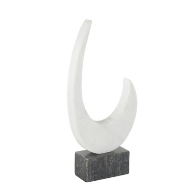 Cole And Grey Marble Curved Abstract Sculpture With Black Block Base