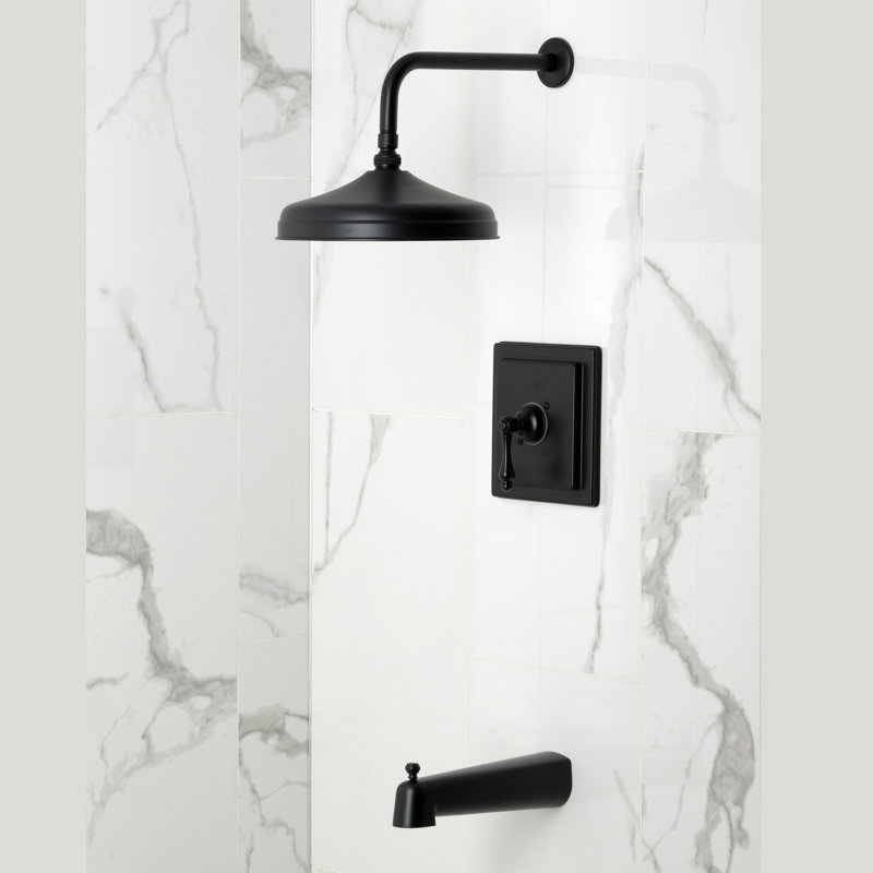 Kingston Brass Single-Handle Pressure Balanced Tub And Shower Faucet, Matte Black, Cross Handle