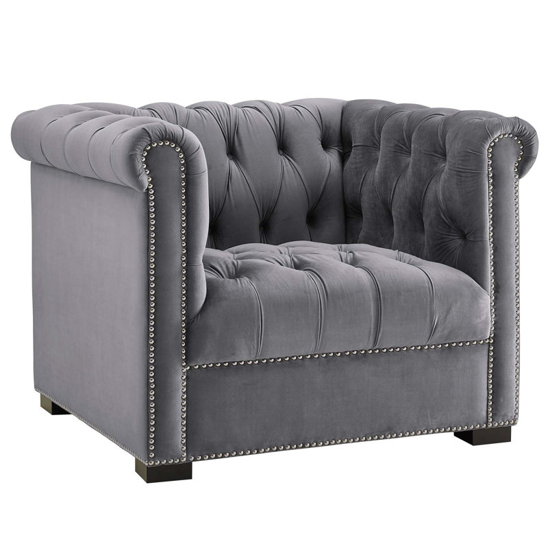 Modway Heritage Upholstered Velvet Armchair, Gray Performance Velvet
