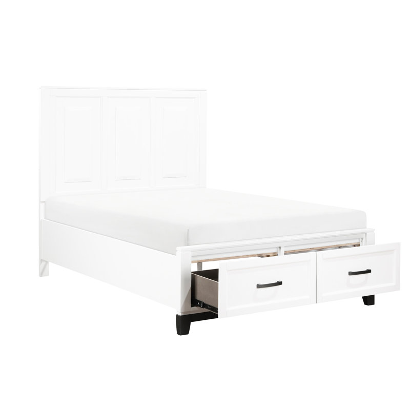 Lit plateforme de style rustique avec finition blanche et espace de rangement pleine grandeur polyvalent