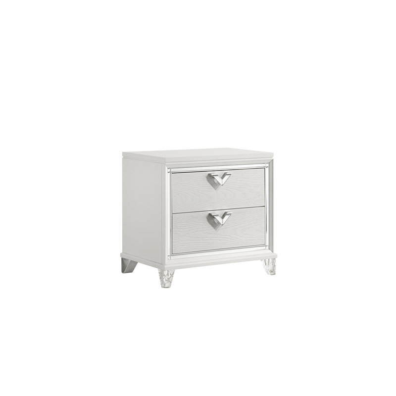 Chambre à coucher 2 Table de chevet blanche avec DEL et poignée en forme de V - lueur moderne, 2 tiroirs spécial V