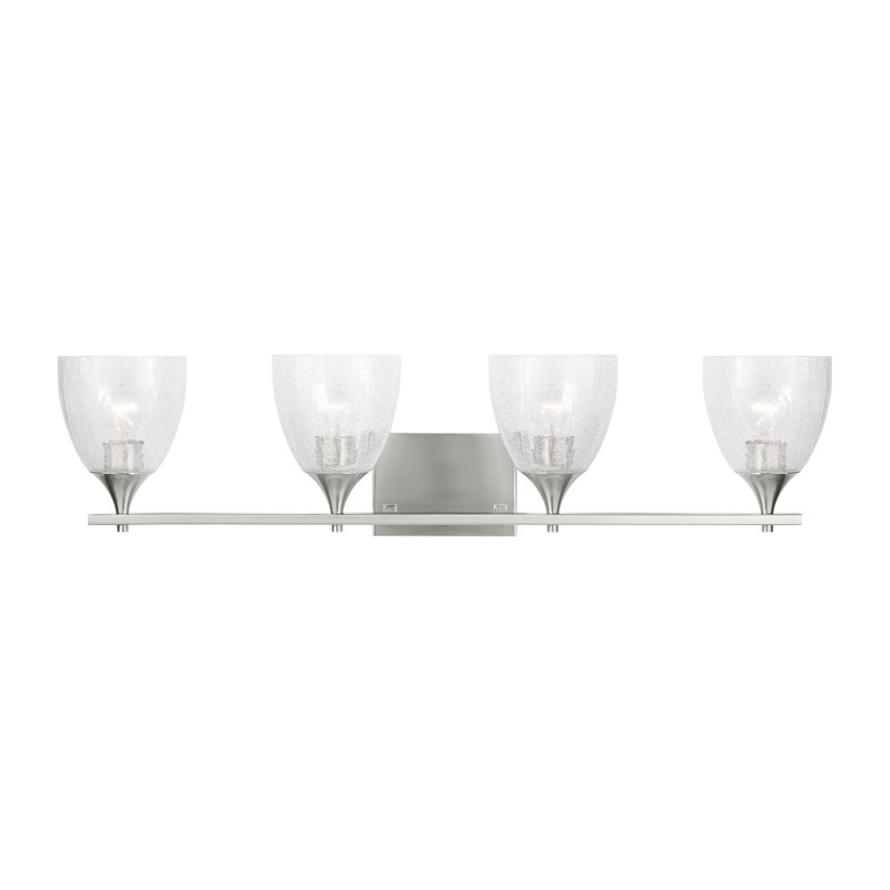 Applique murale de salle de bain 4 lumières Toffino au fini nickel brossé avec abat-jour en verre transparent craquelé