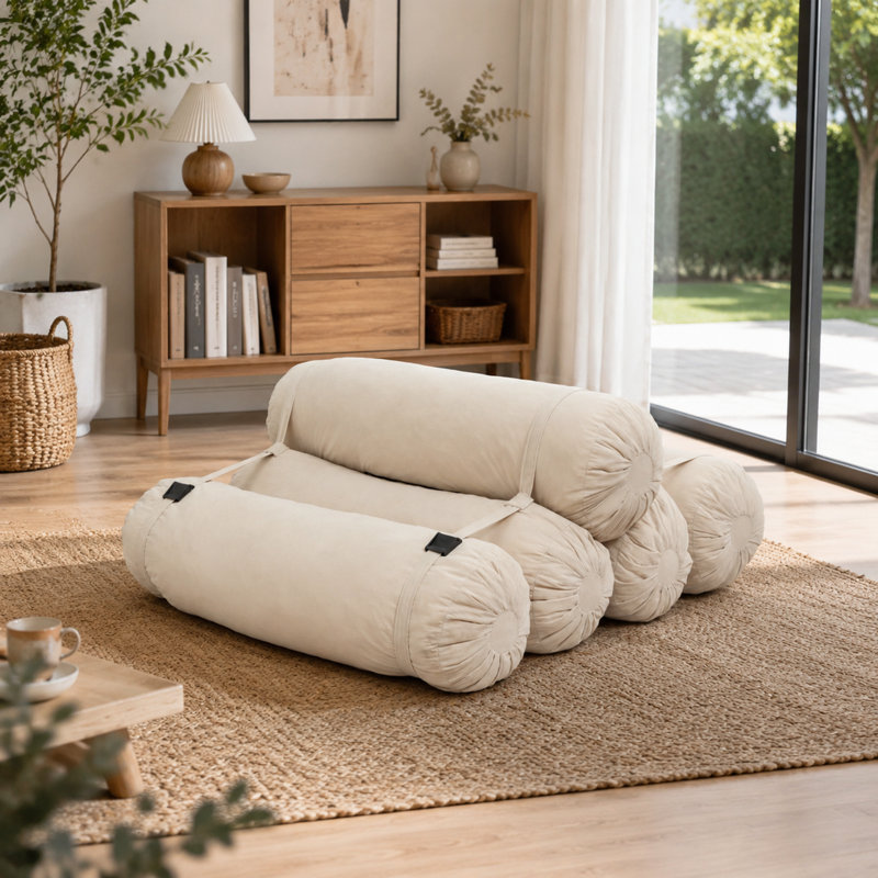 Adjustable Corduroy Floor Sofa with 5 Modular Pillows, Beige