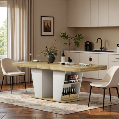 78.7"Rustic-style extendable dining table,seats 8–10 people,dining table with storage shelves on both sides,mid-century modern-style extendable wooden