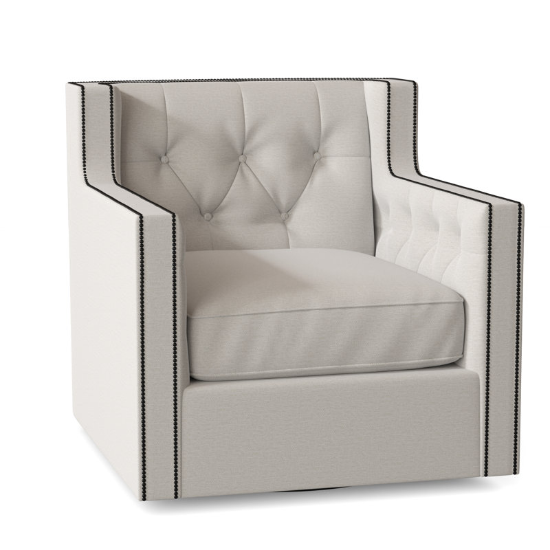 Candace 33.5" W Tufted Swivel Down Cushion Wingback Chair, Antique Brass, White/Cream/Grey Boucle 1125-021