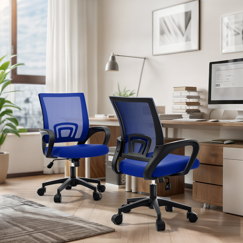 Pierfranca Ergonomic Mid-Back Mesh Office Chair Adjustable Swivel Desk Chair with Armrests and Lumbar Support, Navy Blue