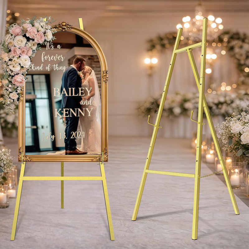 Chevalet de table réglable, support de panneau de trépied en métal avec 4 réglages de hauteur, pliable pour le rangement, chevalet de présentation robuste pour signes de mariage, peinture d'art, affiche, cadre photo