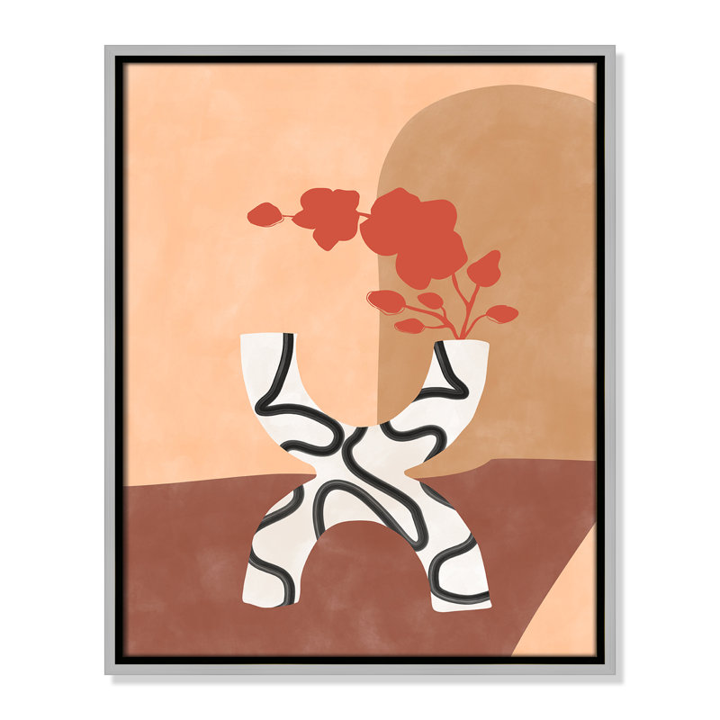 «Curved Elegance Print» par Ristova, L 17,5 po x H 21,5 po, Toile avec cadre, Flottant argent