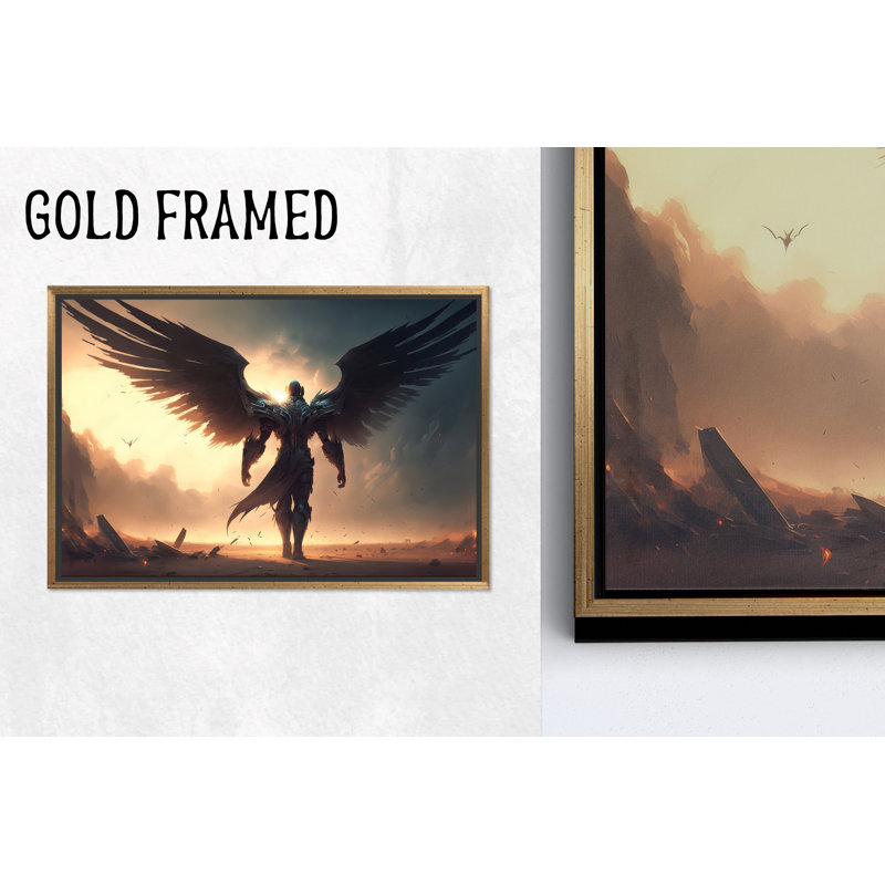 Reproduction d'art sur toile imprimée: Archangel Warrior - décor de loft en verre trempé, or 1P encadré