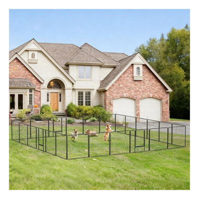 24-Panel Modular Steel Dog Pen with 3 Lockable Doors, Customizable Layout for Small & Medium Dogs, Gray