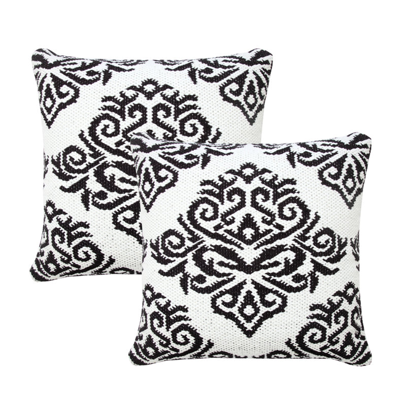 Ensemble de housse de coussin et d'insertion en mélange de coton noir / blanc, Noir et blanc