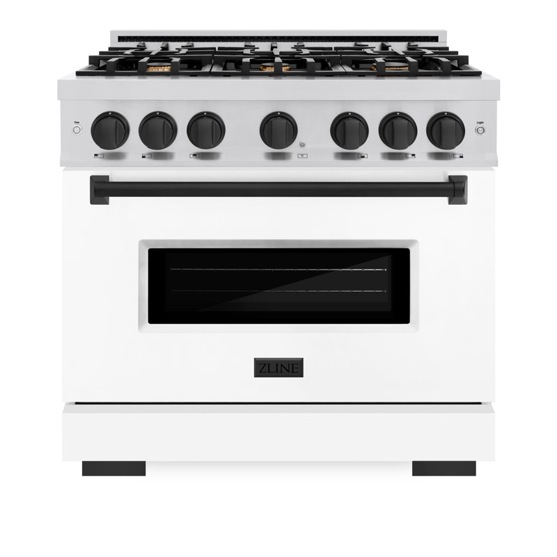 ZLINE Autograph 36" Classic Dual Fuel Range w/ Black Door & Gold Accents, White/Black