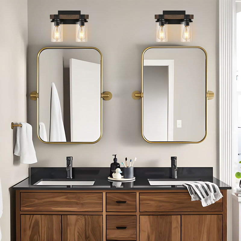 Edgware Dimmable Wooden Bathroom Vanity Light with Clear Glass Shade, 2