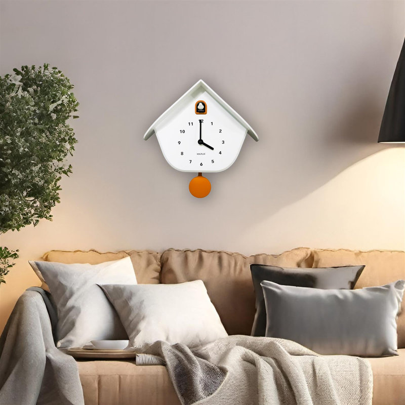  Horloge coucou blanche matte avec fenêtre orange et pendule 32,5 cm / 12,8 pouces horloge murale moderne à quartz de style scandinave contemporain