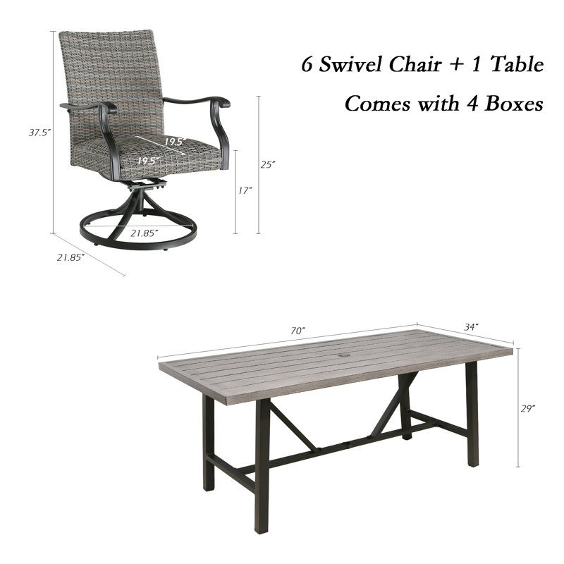 6 - Person Steel Patio Dining Set Umbrella Hole Included Rectangular Table