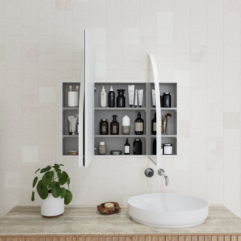 Recessed Framed 3 Doors Medicine Cabinet with 3 shelves, White
