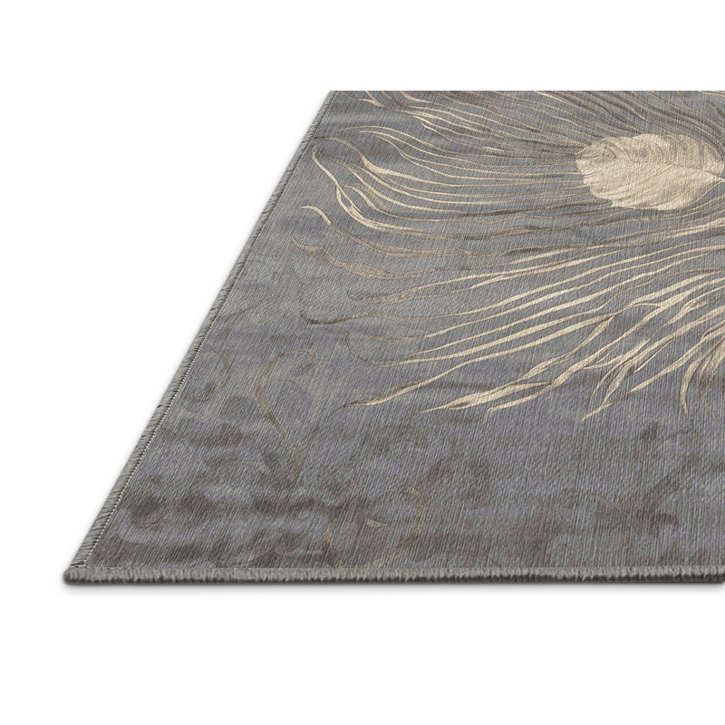 Machine Washable Gray Area Rug, Round 4'