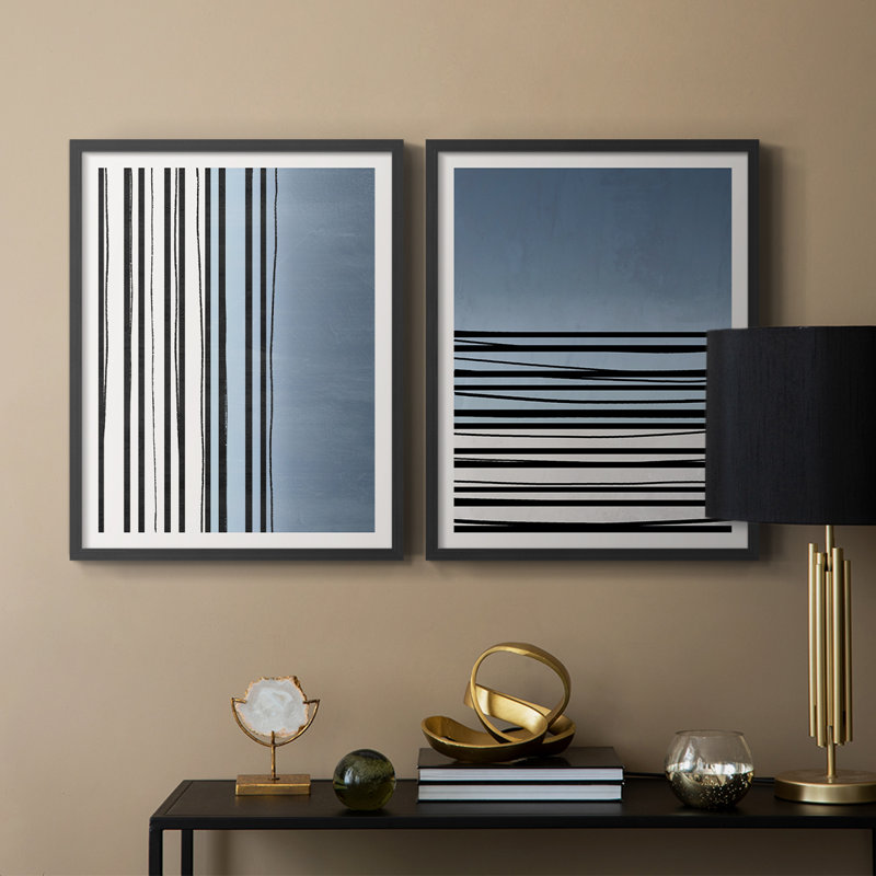 «Abstracto Azul I», reproduction encadrée de qualité supérieure - prête à être accrochée - aucun clou requis - aucun clou requis