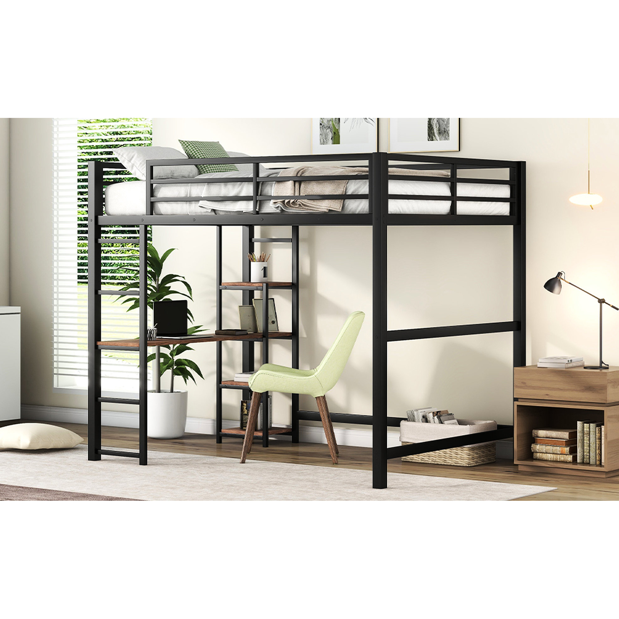 Mason & Marbles Black Full Size Loft Bed With Built-in Desk And Storage ...