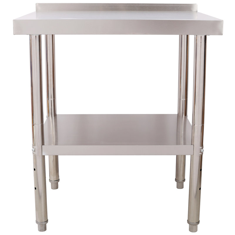 Table de travail robuste en acier inoxydable avec tablette réglable et dosseret