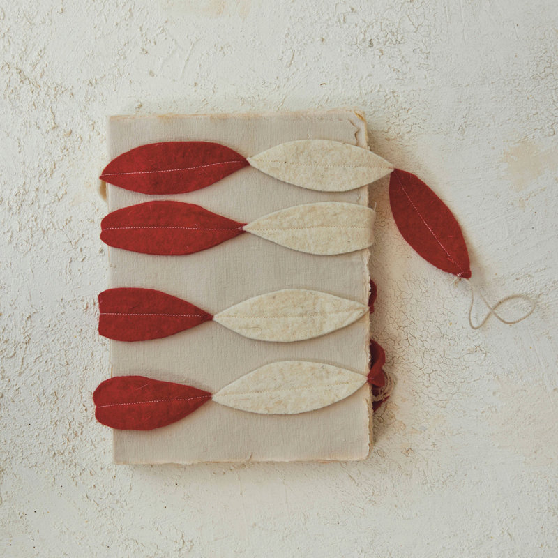 Handmade Red and Cream Wool Felt Leaf Garland