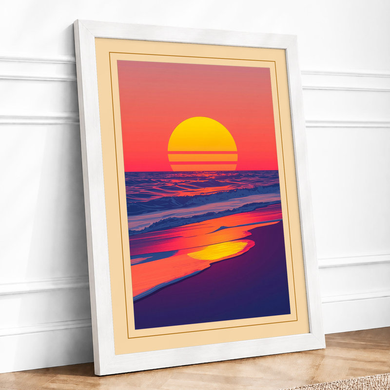 Sunset At Horizon Retro - Print, A2 - 59.4 x 42.0 cm, White