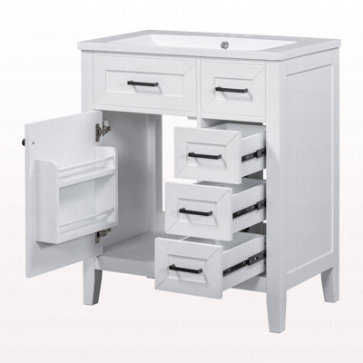 Ensemble de meuble-lavabo 30 po avec lavabo, armoire de salle de bain blanche avec tiroirs, structure solide et panneau de fibres à densité moyenne