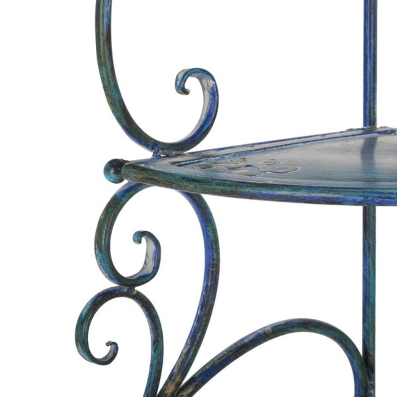 Odine Corner Shelf, Elegant Four-Tier Durable Antique Iron Frame Shelve, 59.8''H X 12.6''W X 12.6''D, Mossy Blue