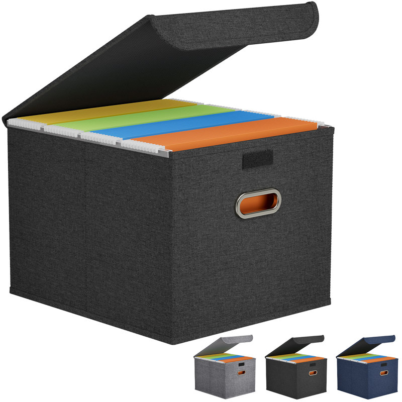 File Organizer Box With Lids, Portable Storage File Boxes With Plastic Slide, Hanging File Boxes Document Storage For School Home Office Supplies, Decorative Folders Storage System