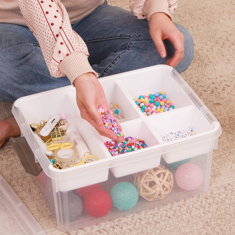17 QT Plastic Storage Box With Removable Tray Craft Organizers And Storage Clear Storage Container For Organizing Bead, Tool, Sewing, Playdoh