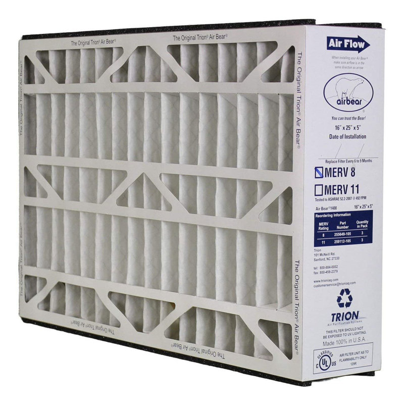 Filtre purificateur d'air MERV 8 16 x 25 x 5 pouces Trion 255649-105, H 16 po x l 25 po x P 5 po