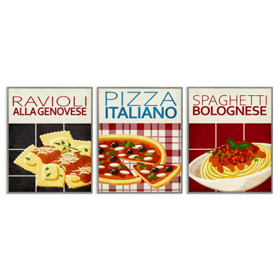 Ensemble de 3 giclées encadrées Classic Italian Pasta Meal, design par Kim Allen