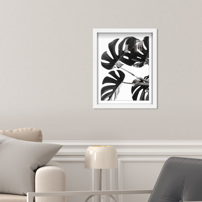 Black/White Photography 'Monstera' Framed Shadowbox Art Print by Oliver Gal