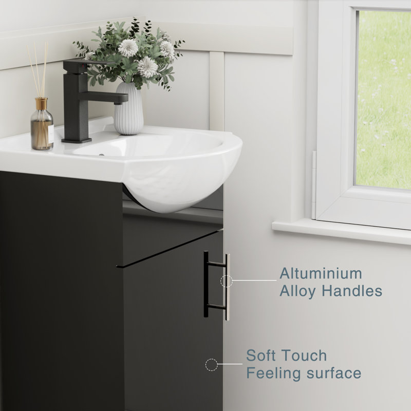 18" Freestanding Single Bathroom Vanity with Thick Euro Ceramic Sink, Faucet, Black
