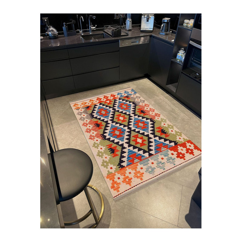 Tapis décoratif géométrique multicolore lavable à la machine, Sous-tapis rectangulaire de 3 pi 3 po x 4 pi 11 po