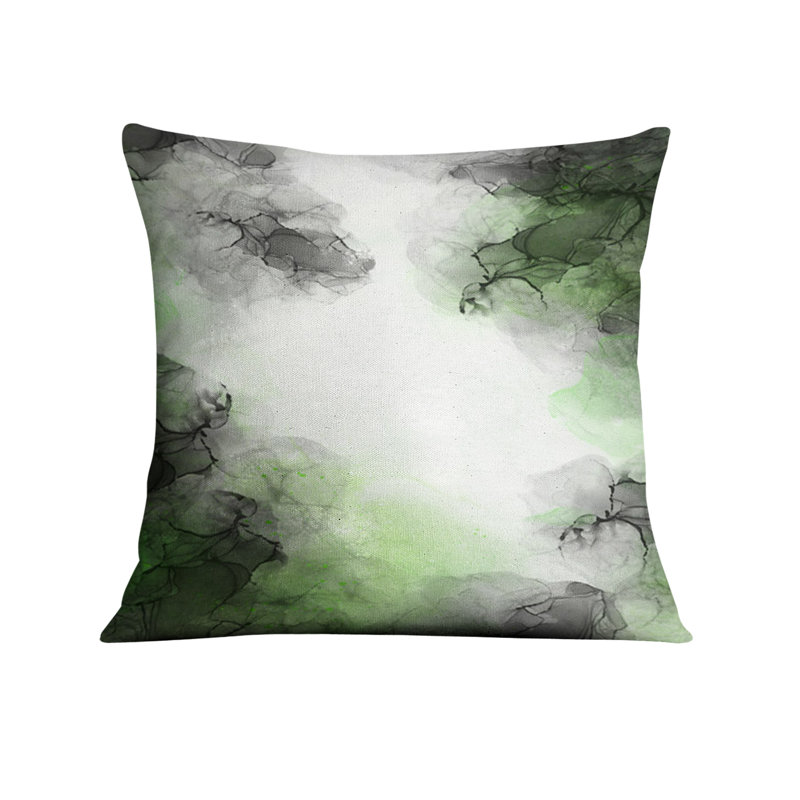 Throw Pillow Cover Only, H 20 po x l 20 po, Noir / vert abstrait 3