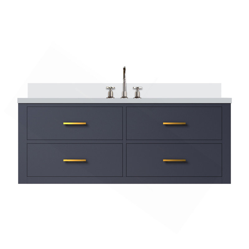 Meuble-lavabo simple bleu 48 po X P 22 po D, dessus en quartz blanc et ensemble de robinet, 48", Bleu