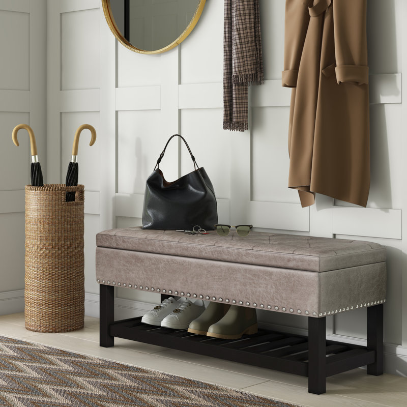 Lomond 44"W Tufted Ottoman Bench with Solid Wood Frame, Satin Cream