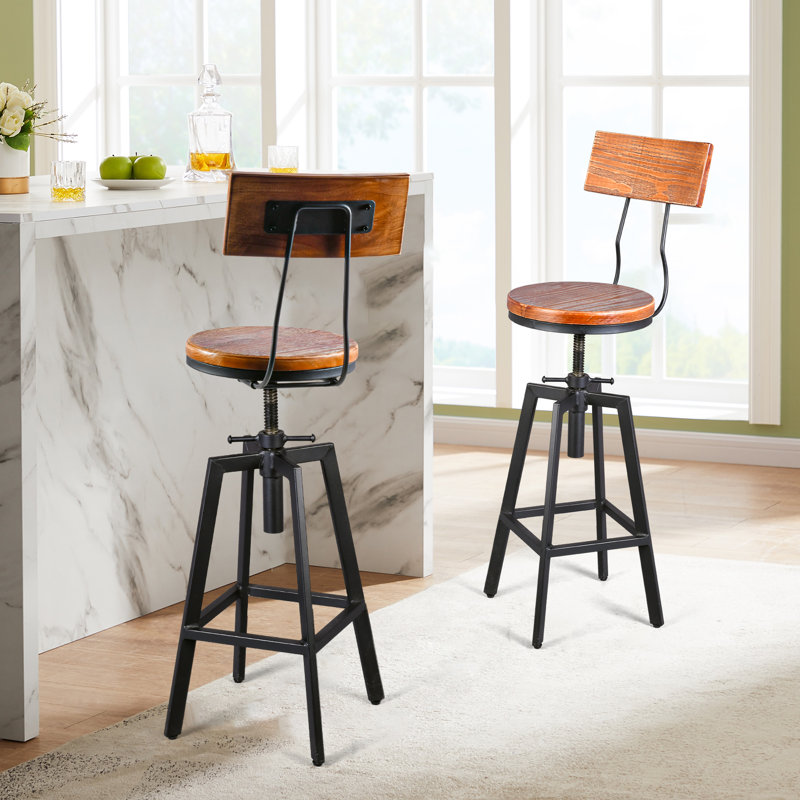 Tabouret pivotant en bois massif Heanor, Brun