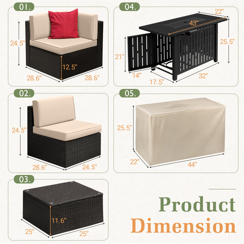 Ensemble de conversation modulaire avec coussins 4 pièces Burglinde, Beige