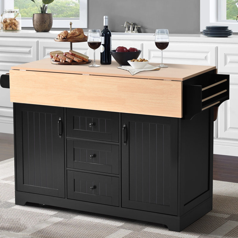 Îlot de cuisine en bois avec abattant 55,7 po, Noir