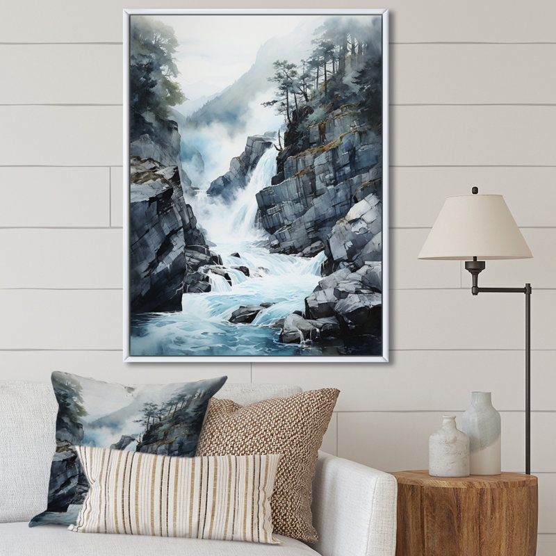 «Waterfall Endless Waterfall Journey I», reproduction sur toile, H 32 po x l 24 po x P 1 po, Cadre flottant blanc