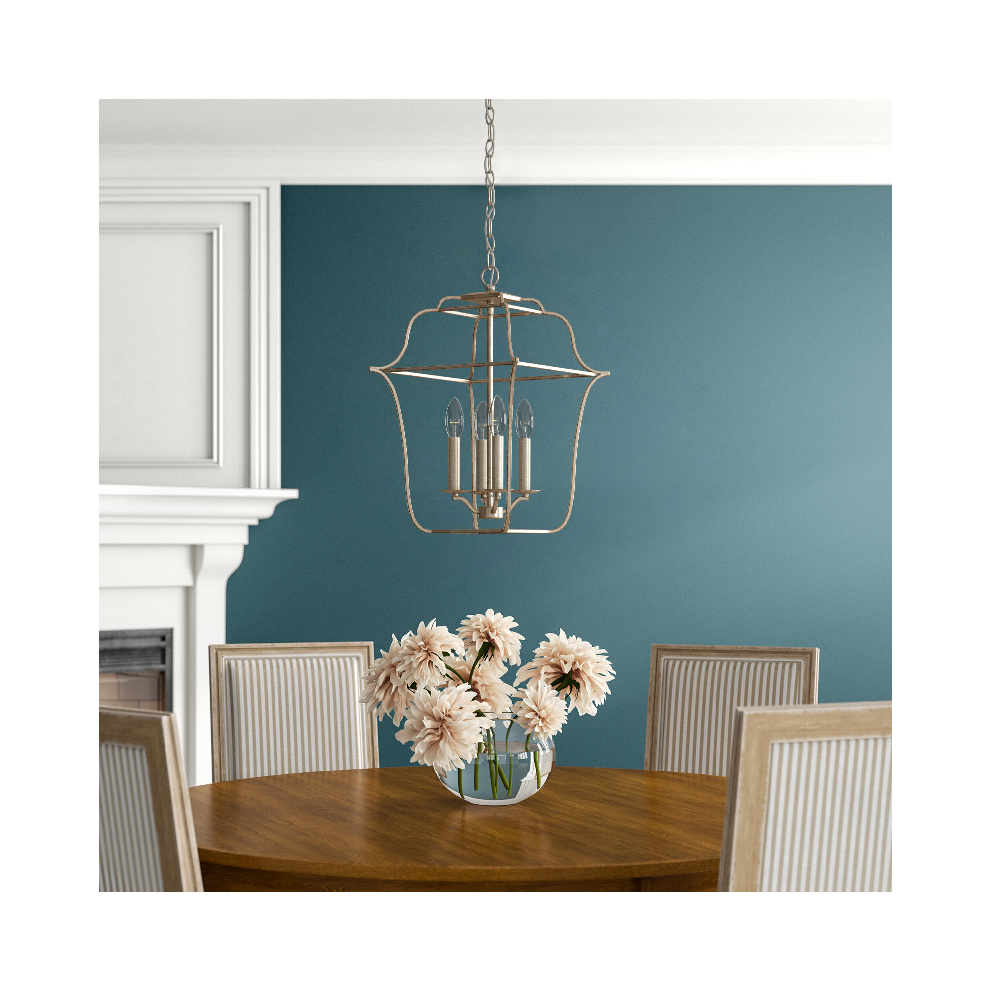 Lark 4 - Light Lantern Geometric Chandelier, 4, 20" H x 14" W x 14" D, Century Silver Leaf