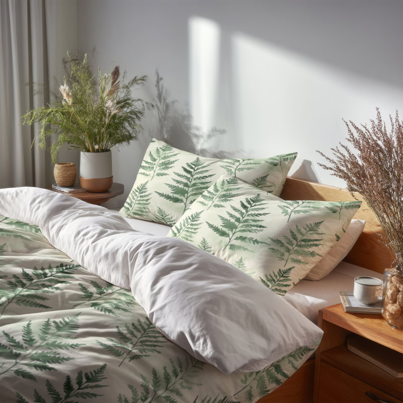 Ensemble de literie 3 pièces Floral - Ensemble de housse de couette et coussin décoratif Coastal Fern Whisper