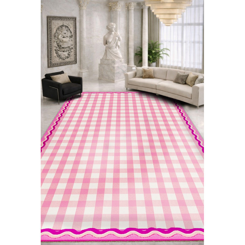 Tapis tissé rose à carreaux lavables Mosso, 5'1" x 7'7"