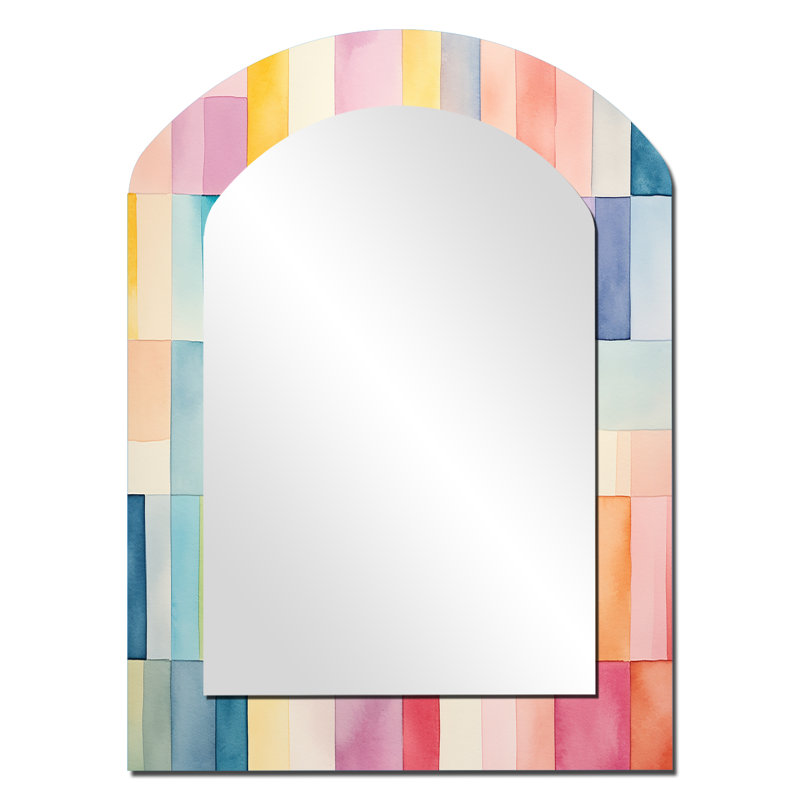 Mid-Century de couleur pastel cubes I - grand miroir asymétrique géométrique, décor de miroir mural unique arche moderne, impression d'art en métal