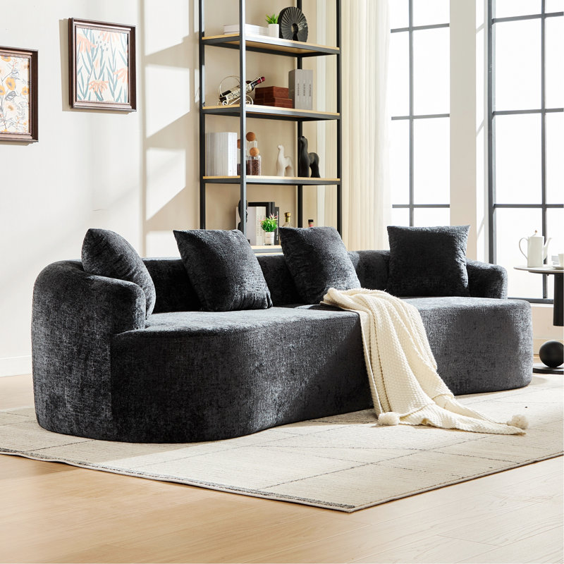 Canapé courbé avec coussins pour petits espaces, Noir
