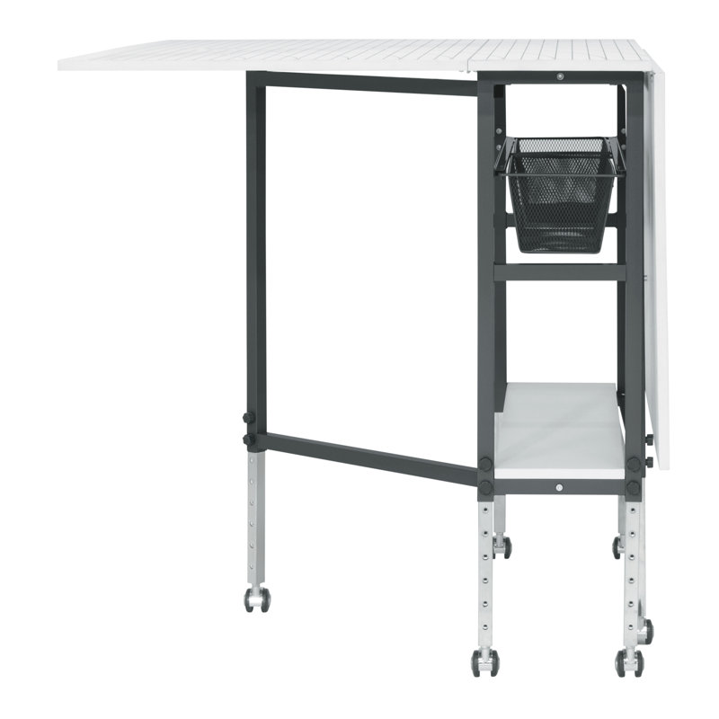 Table de découpe avec grille de planche à coudre et guide mobile, pliable, réglable en hauteur avec rangement, gris anthracite / blanc