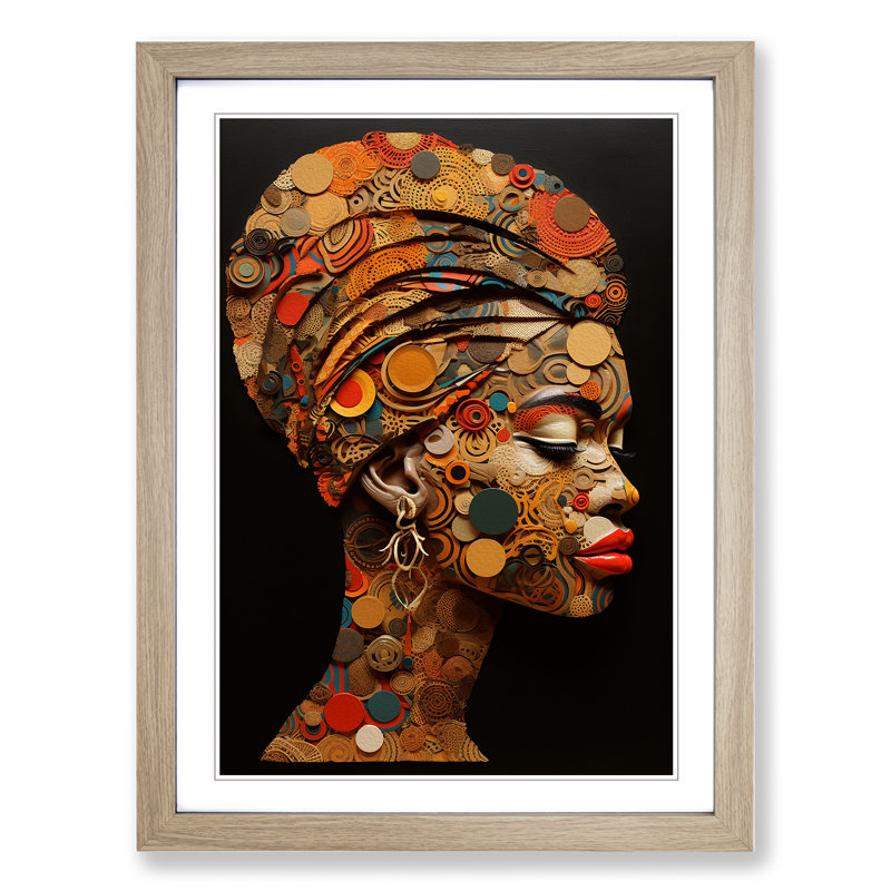 African Woman Neo-Plasticism - Framed Print, Oak, 64cm H x 46cm W x 2cm D