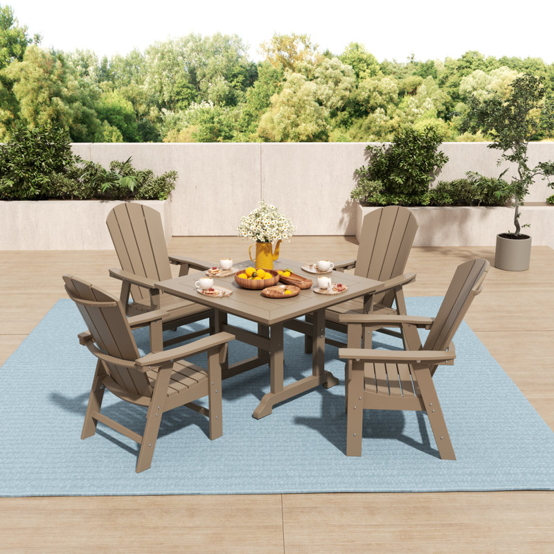 Essie 4-Person Plastic Outdoor Dining Set with Square Table, Brown